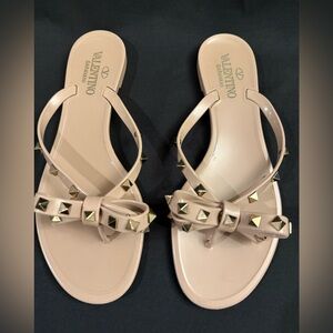Valentino Garavani Beige Sandals with Gold Studs
